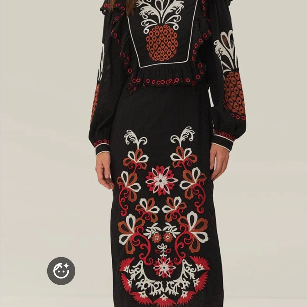 Farm Rio Cashew Mandala Richelieu Maxi Dress Embroidered Black Maxi Dress NWT